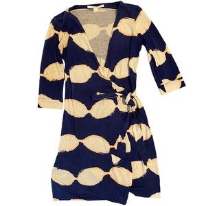 Diane von Furstenberg Women's 4 Julian Mini Wrap Dress Blue Pink Printed Silk